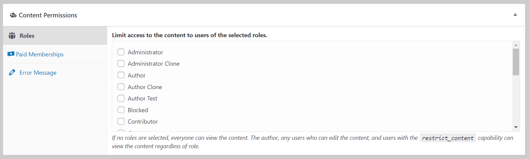 Content Permissions meta box