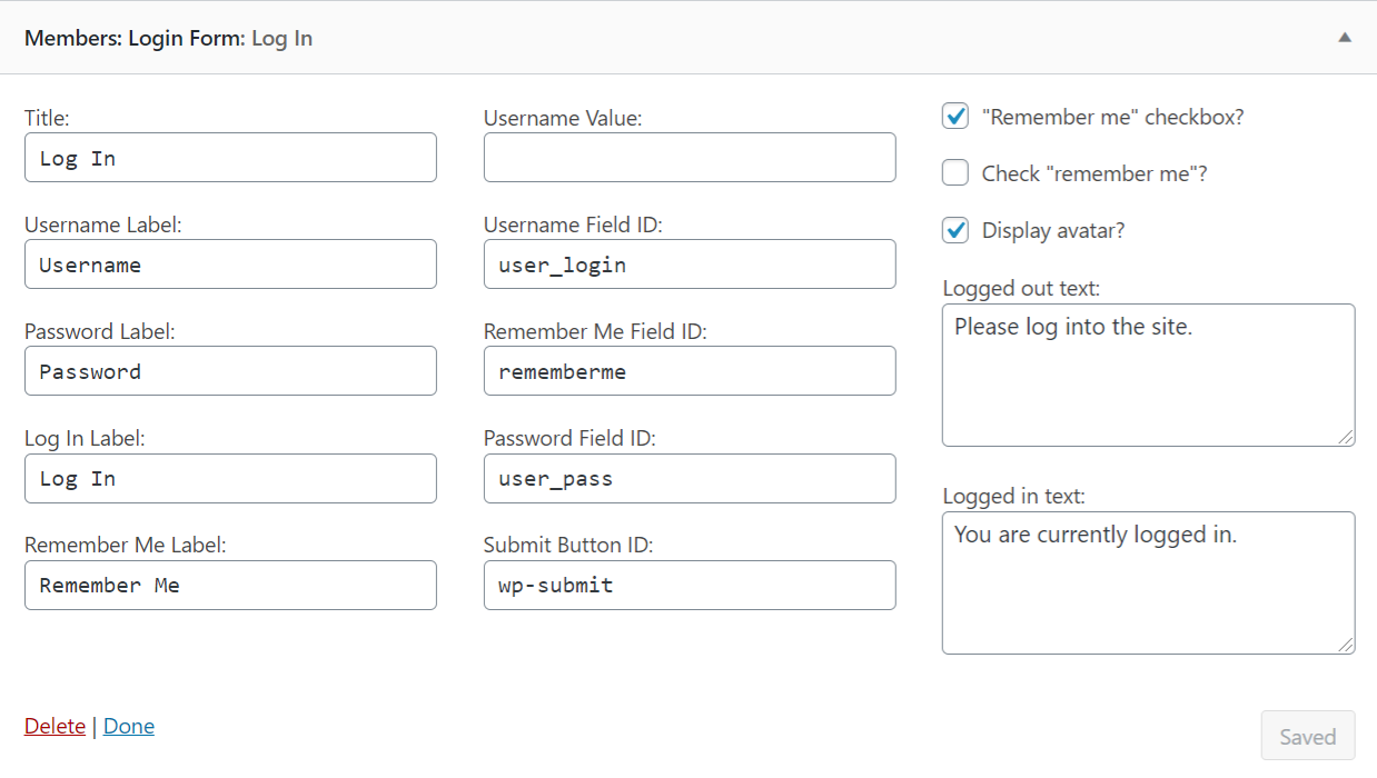 Members login widget