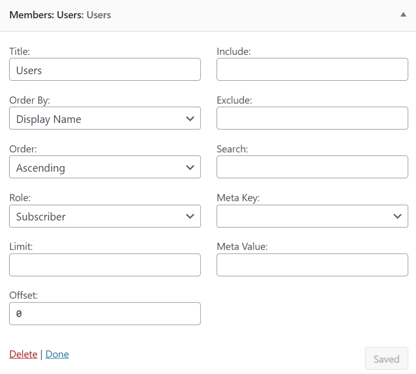 Members users widget