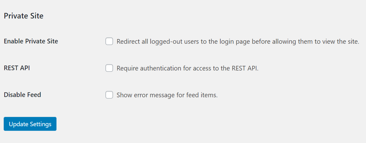 Private Site settings