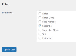 User roles checkboxes